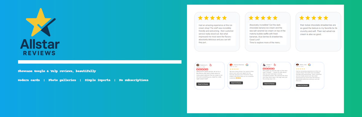 Allstar Reviews — clean review cards with photos and stars